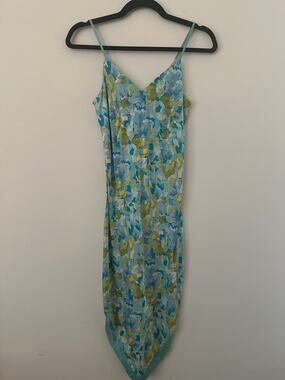 Express Pullover Midi Sundress Women's Size 1/2 Blue Floral V-Neck Sleeveless